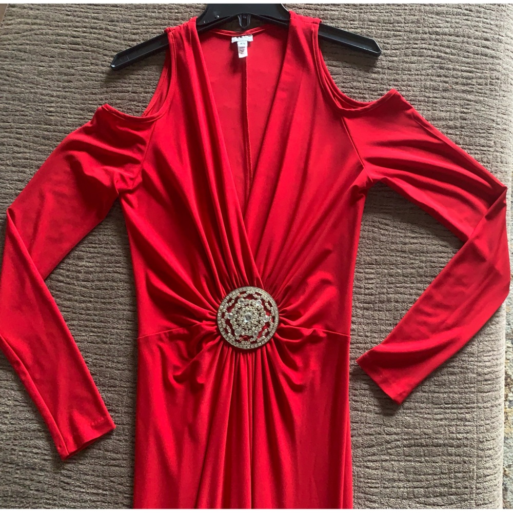 Cache Xs Red Gown With Rhinestone Embellishment - image 2
